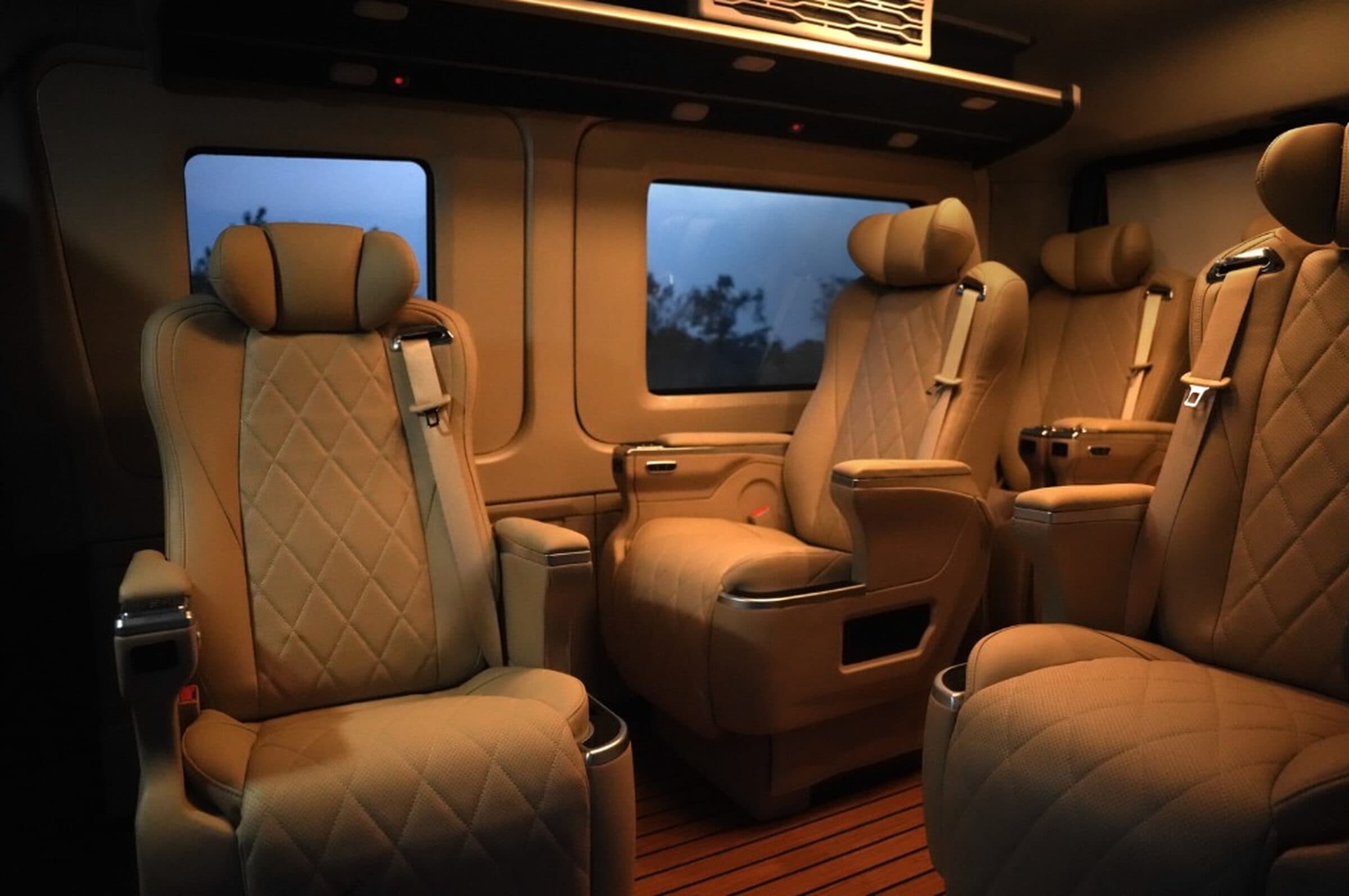Twin recliners and an individual centre console in a finished Archana interior